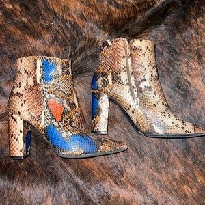 BAMBOO MultiColored Snakeskin Bootie
